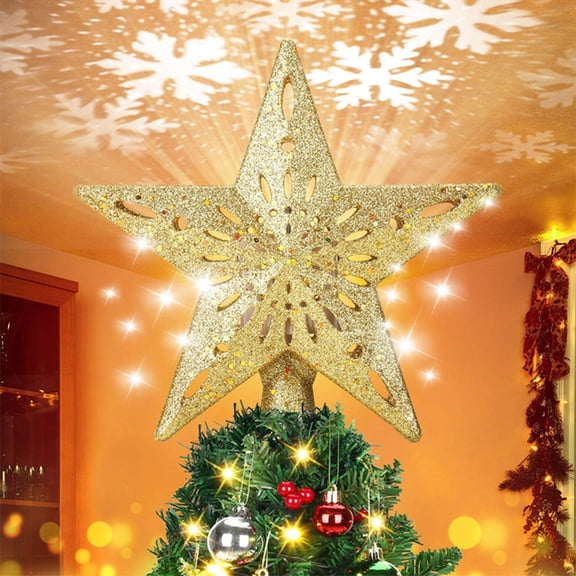 Christmas Tree Topper - with LED & Rotating Snowflake Projector Lights, 3D Lighted Christmas Tree Star, Christmas Tree Decoration, Christmas Decoration for Xmas Tree