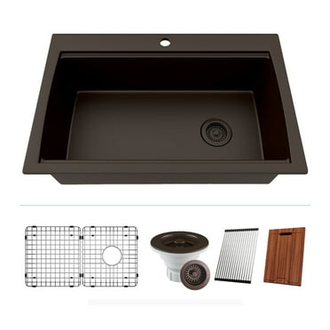 33" x 22" Workstation Kitchen Sink, Quartz Kitchen Sink, Single Bowl Sink, Drop-in Sink, Granite Kitchen Sink, Galaxy Mocha Kitchen Sink, with Accessories by Lexicon Platinum LP-750TM-M