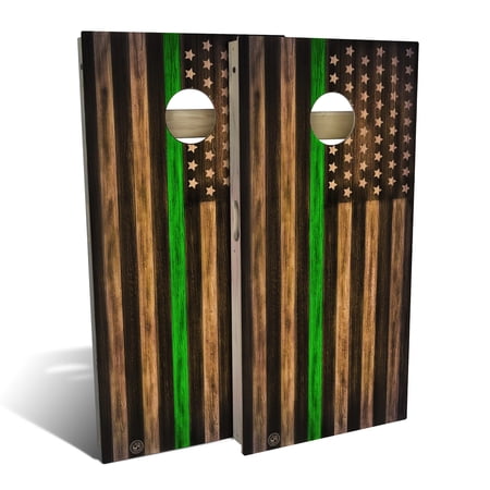Skip's Garage | Charred First Responder Green Line Cornhole Board Set | Includes Boards & Bags | Choose Your Size & Accessories