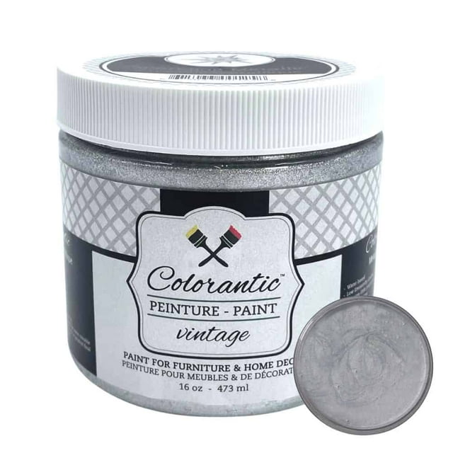Colorantic | Furniture DIY Metallic Silver Chalk Paint | Arts and Craft DIY Projects (16 oz, Silver Sparkling)