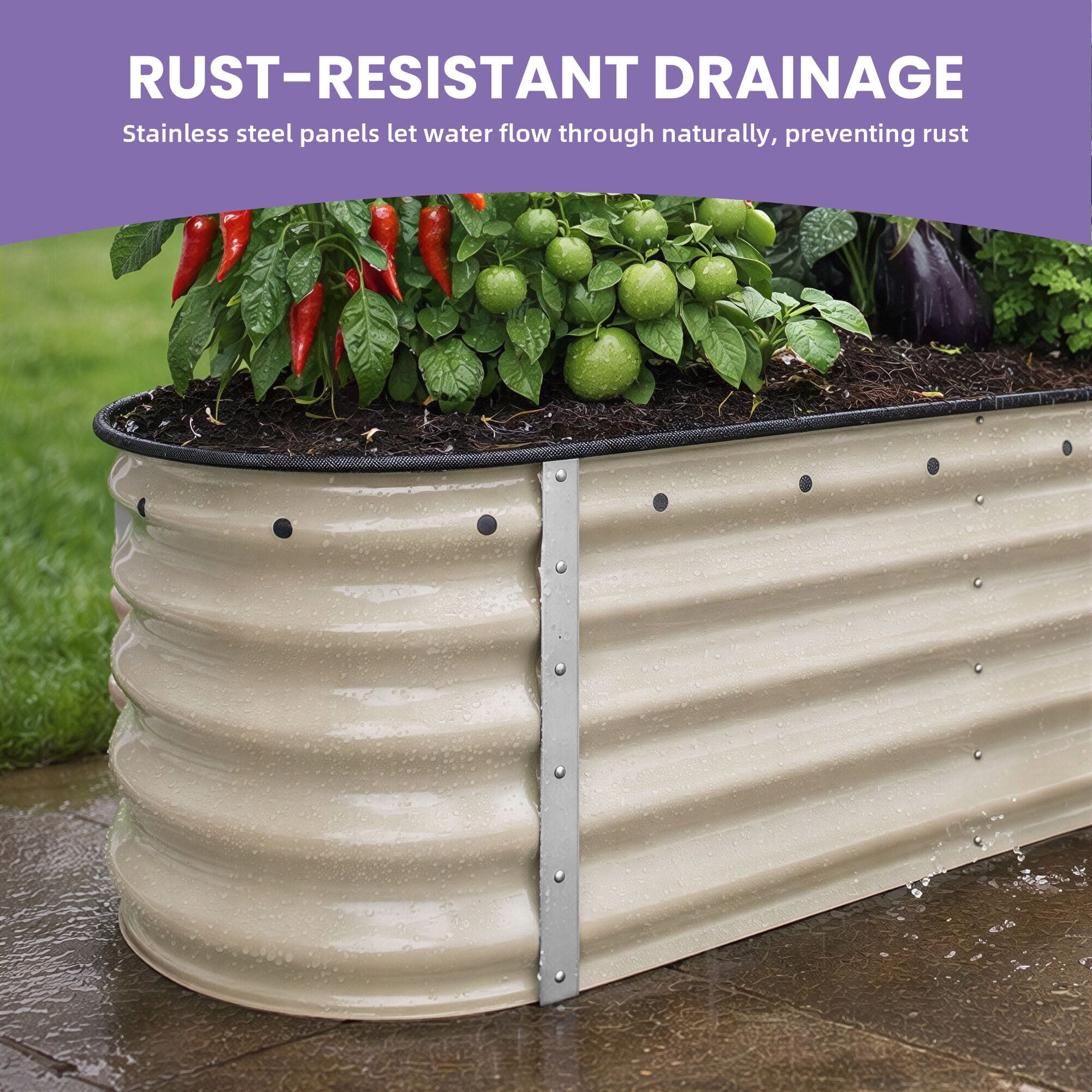 Uforic 6.5x2x1.5ft 17" Tall, 6 in 1 Set, Galvanized Metal Raised Garden Bed, Planter Box with Gloves & Safety Rubber, Cream White