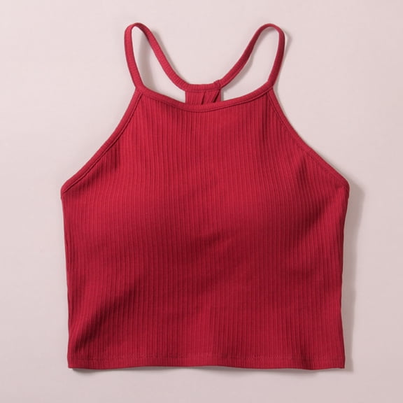 AUNVITO Women's Solid Color Tank Top Sleeveless Round Neck with Built-in Bra Casual and Fashionable