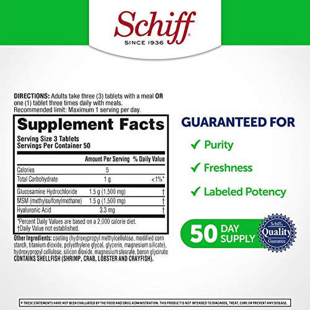 Schiff Glucosamine 1500mg Plus MSM and Hyaluronic Acid, 150 Tablets - Joint Supplement (Pack of 3)