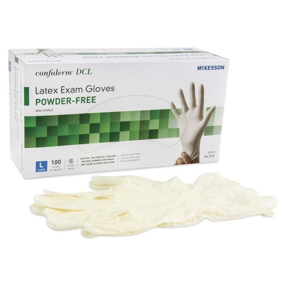 McKesson Confiderm DCL Latex Exam Gloves - Powder-Free, Ivory - Size Large, 100 Count, 1 Box