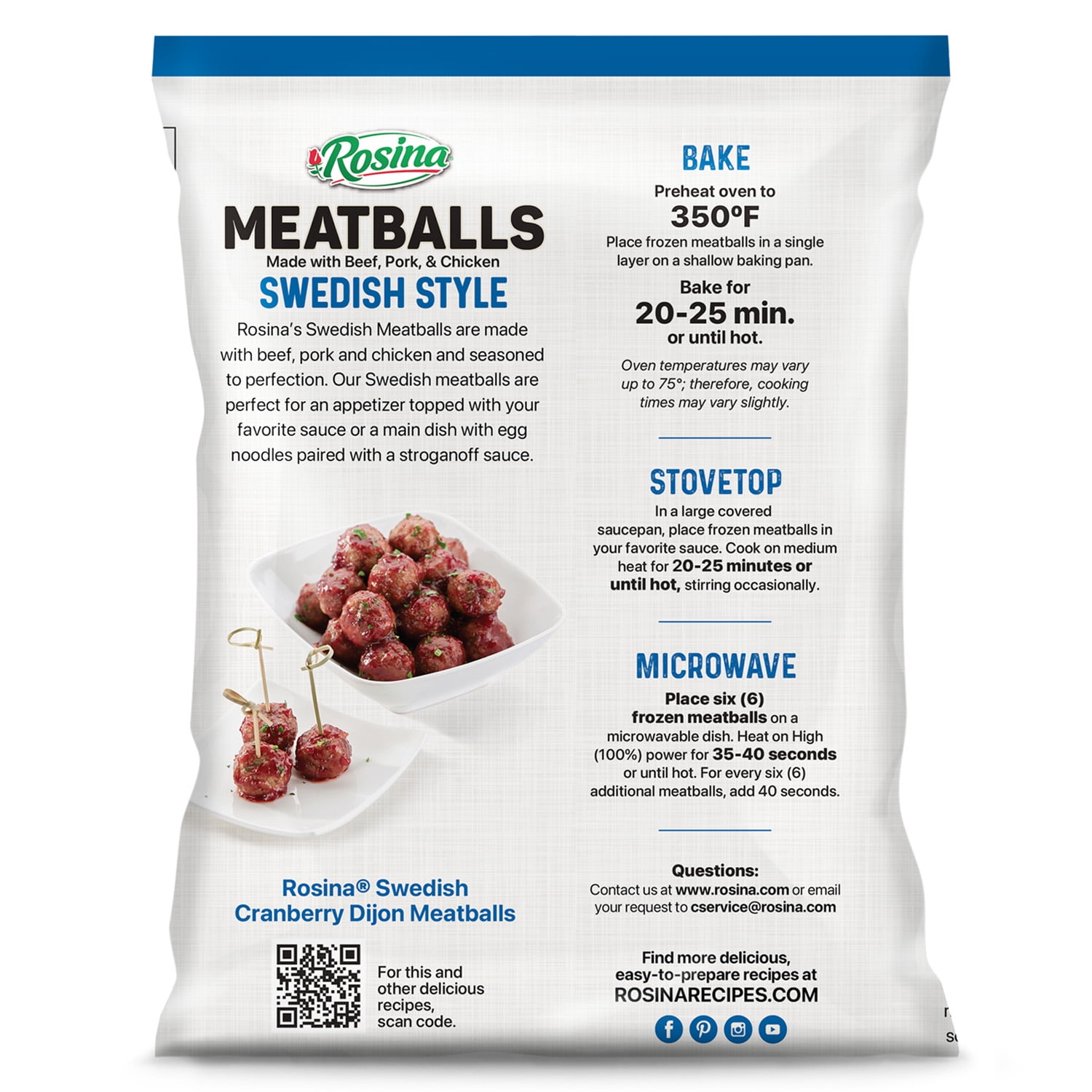 Rosina Swedish Meatball, 22 oz Bag (Frozen)