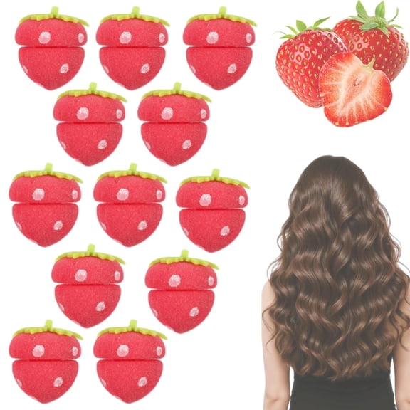 Strawberry Heatless Hair Curlers, 24 Pcs Soft Foam Rollers for Sleeping, No Heat Overnight Curls Styling Tools for Long & Short Hair Natural Waves (K)