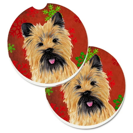 

Carolines Treasures SC9415CARC Cairn Terrier Red and Green Snowflakes Holiday Christmas Set of 2 Cup Holder Car