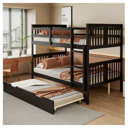 Full-over-Full Bunk Bed with Twin Trundle & Ladder, Espresso