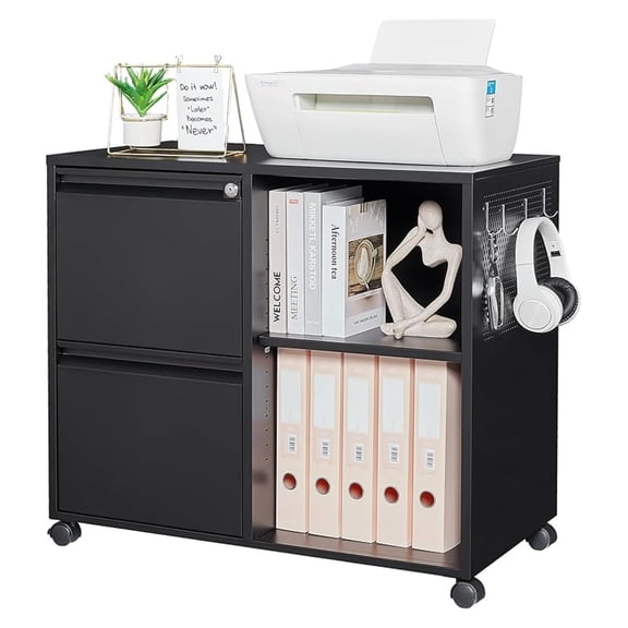 WDZS Mobile File Cabinet, Metal Lateral Rolling Printer Stand Filing Cabinets with Shelves for Home Office-Storage A4/F4/Letter (Black)
