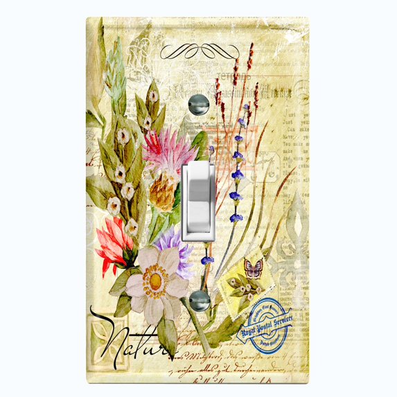 Metal Light Switch Plate Cover Floral Nature Postcard Newspaper Damask FLW088