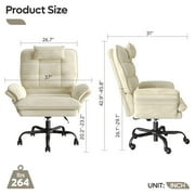 Bestier Big and Tall Executive Office Chair with Flip-Up Arms for Adults, Adjustable Height, Reclining Office Chair with Headrest & Side Pockets in Beige
