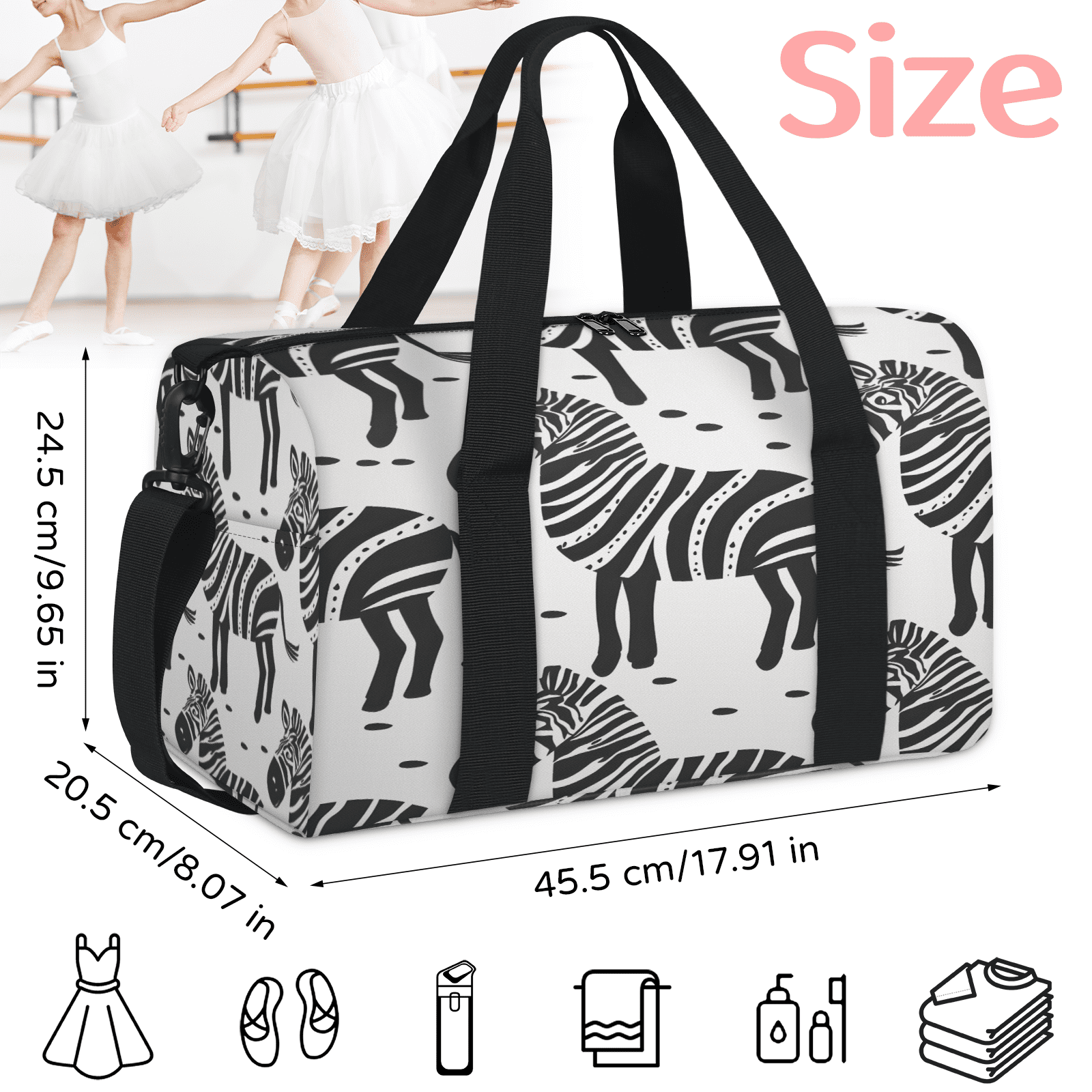 Herdesigns Zebra Pattern Travel Duffle Bag Sports Yoga Weekender Overnight Carry on Workout Bags Lightweight Waterproof Gym Tote Bag for Women Animal