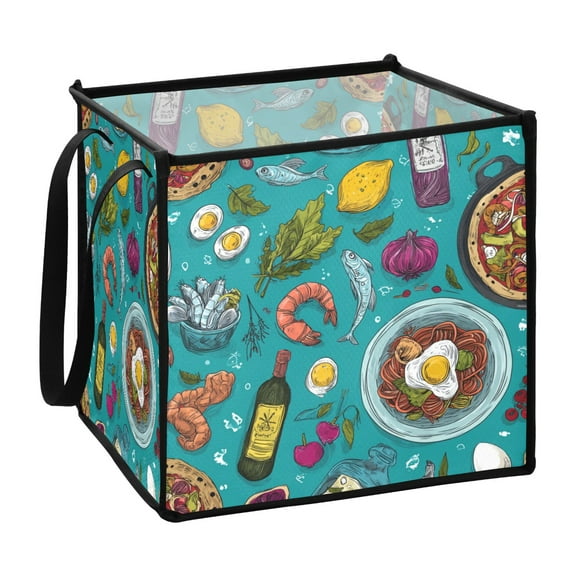 Home Organizer Foldable Fabric Storage Bin With Handle Red Wine Seafood