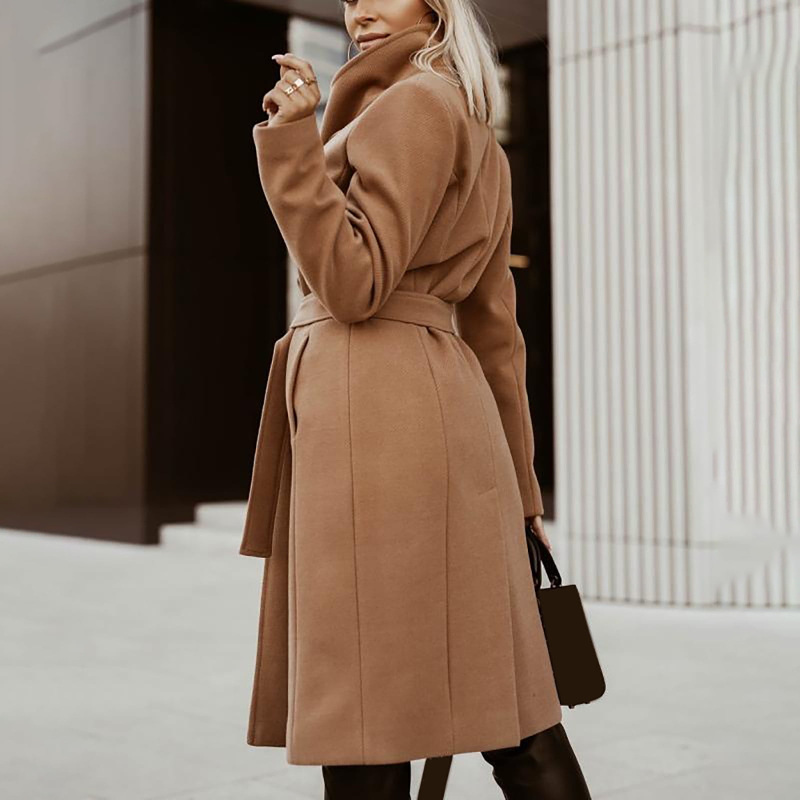 XZNGL Womens Trench Coat Long Womens Automne et Hiver Revers Ceinture Laine Tissu Manteau Trench Veste Long Pardessus Outwear Femmes Veste Hiver Femmes Veste d Hiver Long Femmes Manteau Long Manteau d...