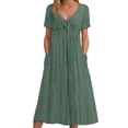 thumbnail image 1 of Vestido largo liso con cuello en V y volantes de encaje para mujer - Poliéster elástico, elegante/casual, lavable a máquina, para la noche/cócteles, 1 of 7