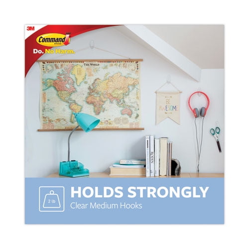 Clear Hooks and Strips, Medium, Plastic, 2 lb Capacity, 50 Hooks with 50 Adhesive Strips/Carton | Bundle of 2