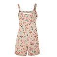 thumbnail image 5 of Womens Linen Jumpsuits Shorts with Pockets Floral Print Knotted Strap Summer Plus Size One Piece Short Rompers S-3X (M, Pink 01), 5 of 5