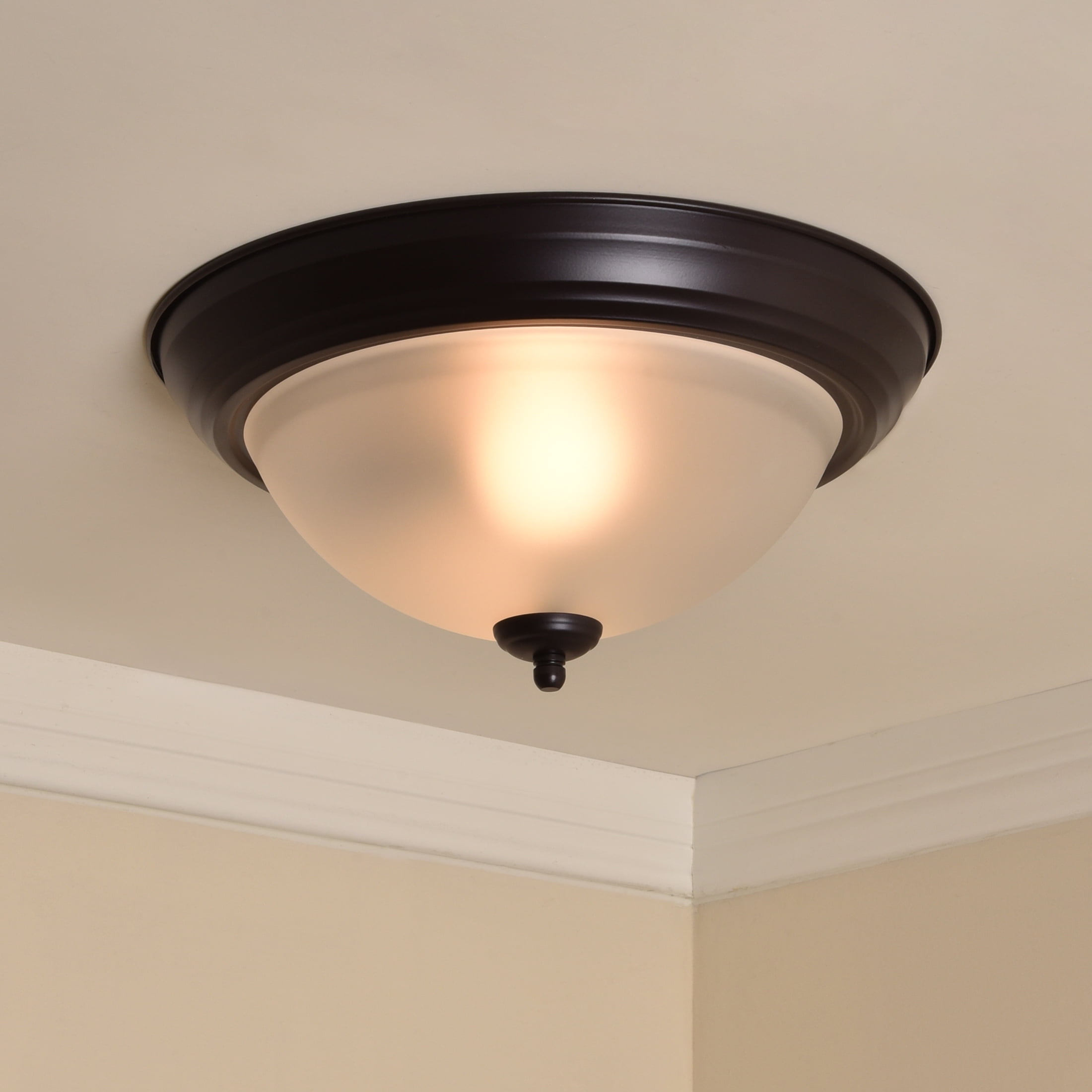 (2 pack) Mainstays 13" Classic Flush Mount Ceiling Light, Bronze Finish Frosted Glass Shade, Bulb Not Included