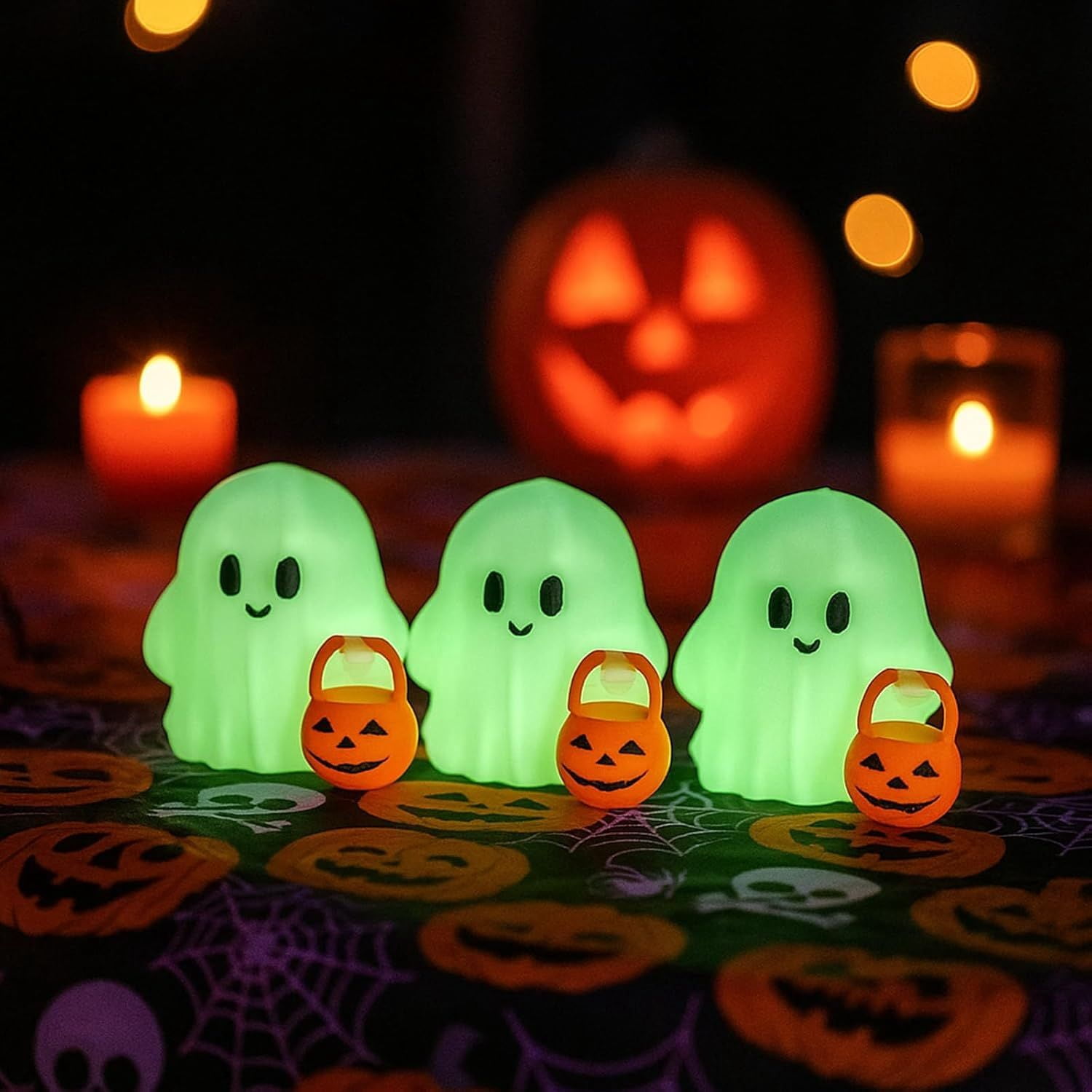 Glow-in-the-Dark Mini Ghost Figurine for Halloween Desk and Shelf Decor