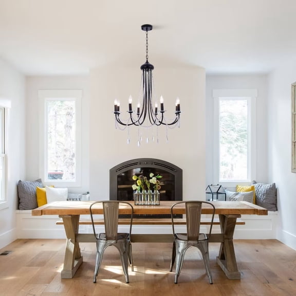 AFANQI 33 Inch 8 Lights Modern Luxury Crystal Chandelier, High Ceiling Black Crystal Chandelier