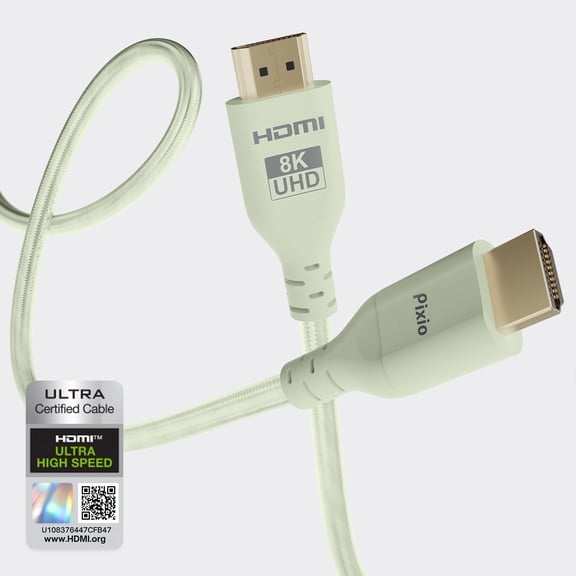 Pixio Mint Green 8K HDMI 2.1 Cable Ultra Certified Ultra High Speed 10FT 8K 60Hz 4K 120Hz Nylon Braided, Gold Plated Connector, Anti-breakage, HDR10 , dtsx, eARC, HDCP, Dolby Compatible