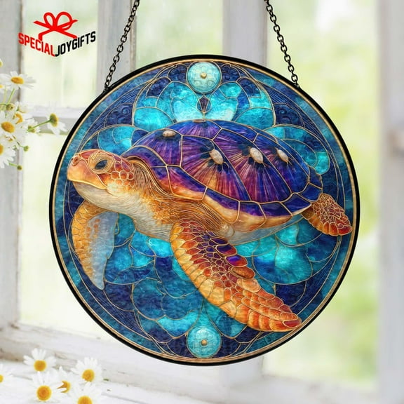 Turtle Stained Glass Suncatcher, Sea Turtle Window Hanging, Turtle Ornament, Turtle Window Decor, Turtle Lovers Gift, Turtle Home Decor
