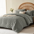 thumbnail image 2 of Flymme Gray Comforter Set King Size,7 Pieces Bed in a Bag King Geometric Textured Shabby Chic Complete Bedding Sets with Sheets, Pillowcases & Shams, 2 of 8