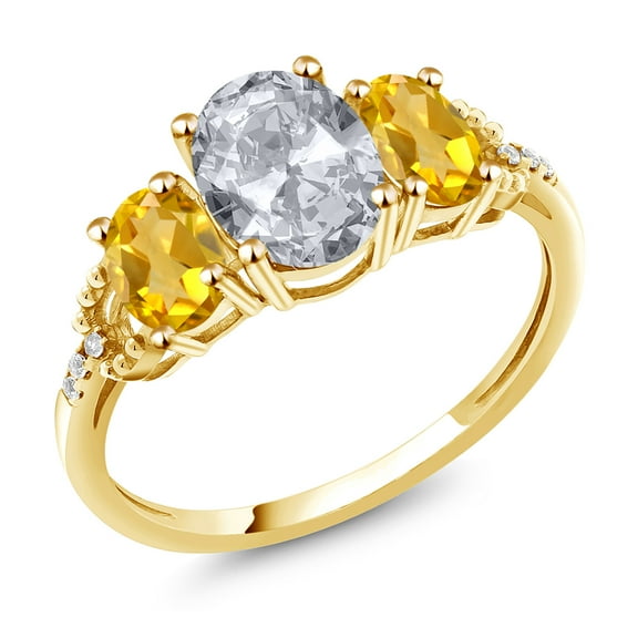 Gem Stone King 2.44 Ct Oval White Topaz Yellow Citrine 10K Yellow Gold Ring (Size 6)