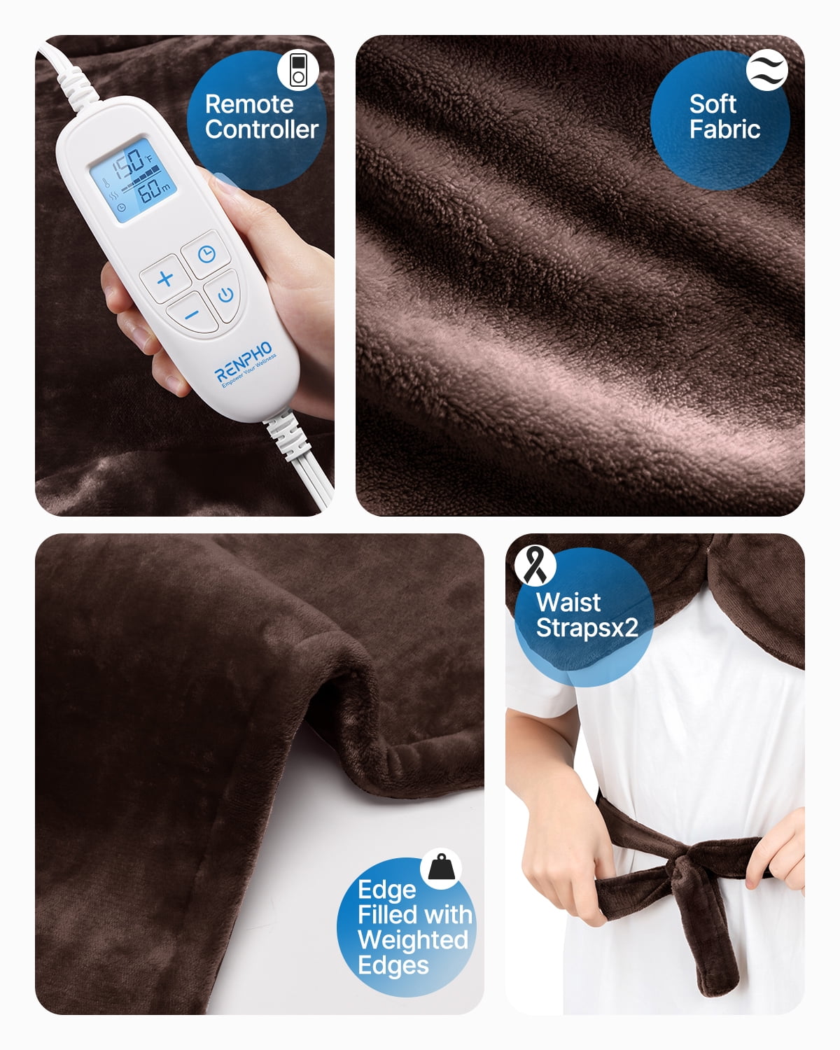 RENPHO 24"x33" Electric Heating Pad for Neck Shoulder and Back, FSA Eligible, Heat Pad for Pain Relief, Fast Heating Hot Therapy 6 Heat Settings, ETL Certified, Gifts for Women Men - Brown