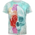 thumbnail image 1 of Halloween Distressed Skull and Flowers All Over Mens T Shirt Multi 2XL, 1 of 2