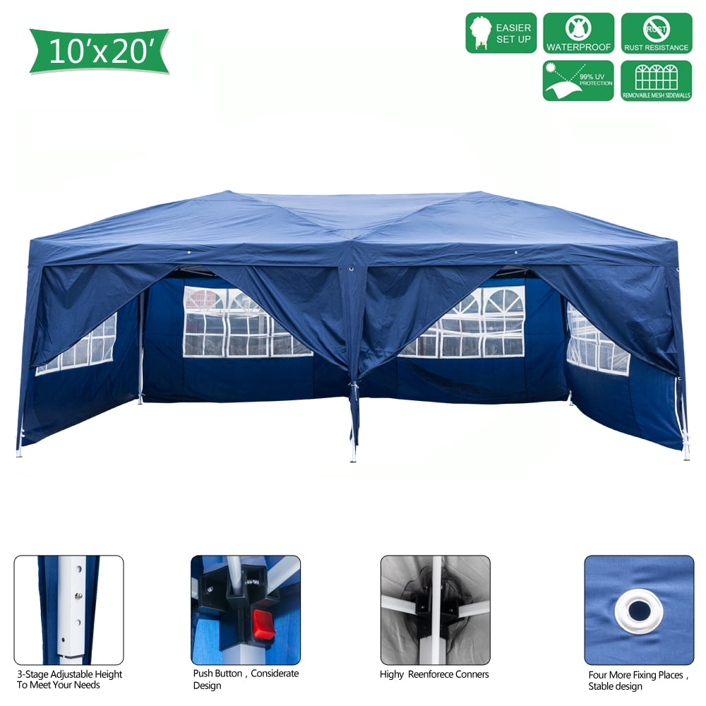 20'x10' Pop up Canopy Folding Gazebo Oxford Cloth Wedding Tent With 6 Side Walls 
