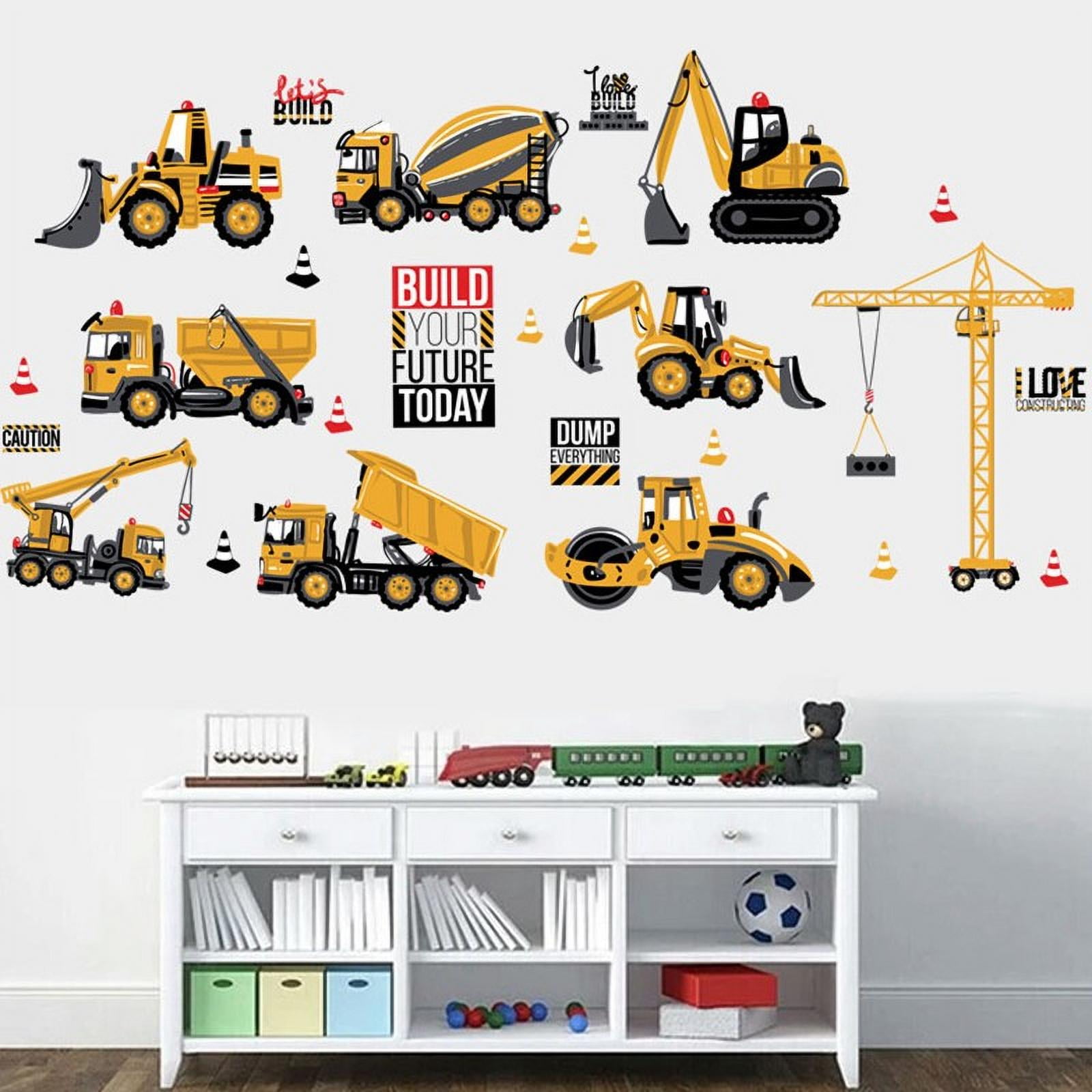 18 Pcs Construction Transport Wall Stickers Nursery Decor Boys Decal Tractor Car 