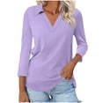 thumbnail image 1 of Blouses pour Femmes, T-shirt à Col en V avec Revers et Manches 3/4 Assorties, 1 of 2