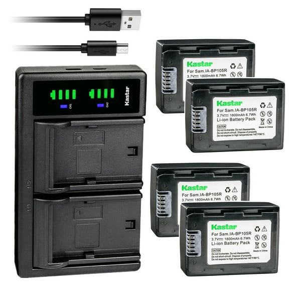 Kastar 4-Pack IA-BP105R Battery and LTD2 USB Charger Replacement for Samsung HMX-F900, HMX-F900BP, HMX-F900SP, HMX-F900BN, HMX-F900SN, HMX-F900BN/XAA, HMX-F900SN/XAA, SMX-F50BP, SMX-F70BP Cameras