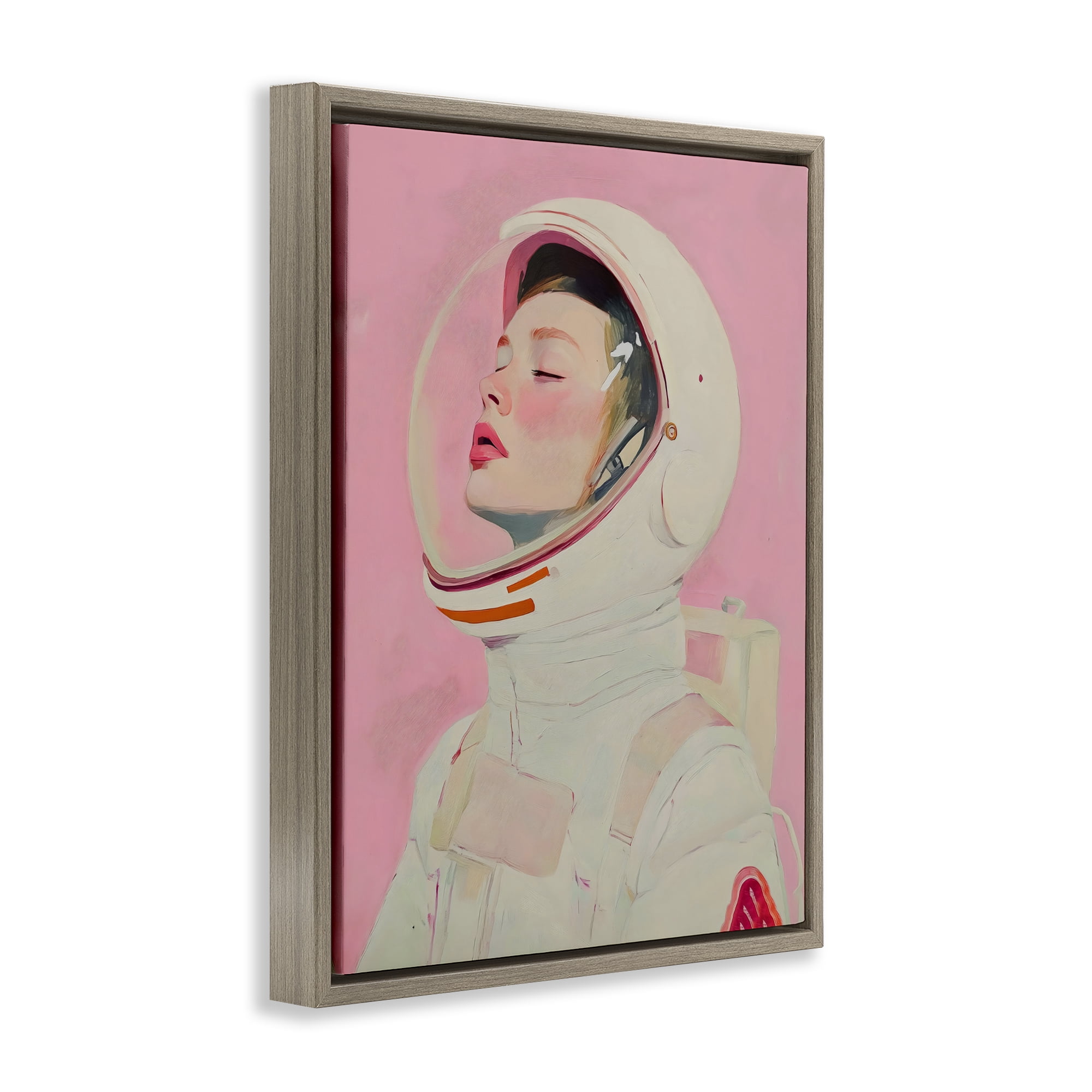 Stupell Industries Pink Astronaut Girl Brown Framed Floater Canvas Wall Art, design by The Prints Vibe