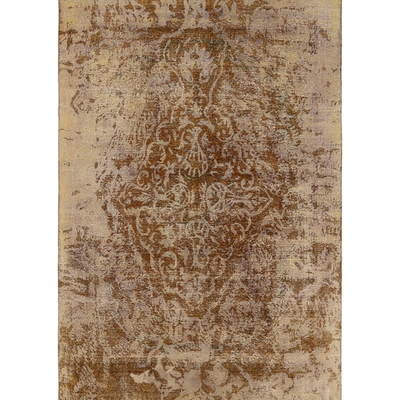 Ahgly Company Indoor Rectangle Mid-Century Modern Light Copper Gold Oriental Area Rugs, 7' x 9'