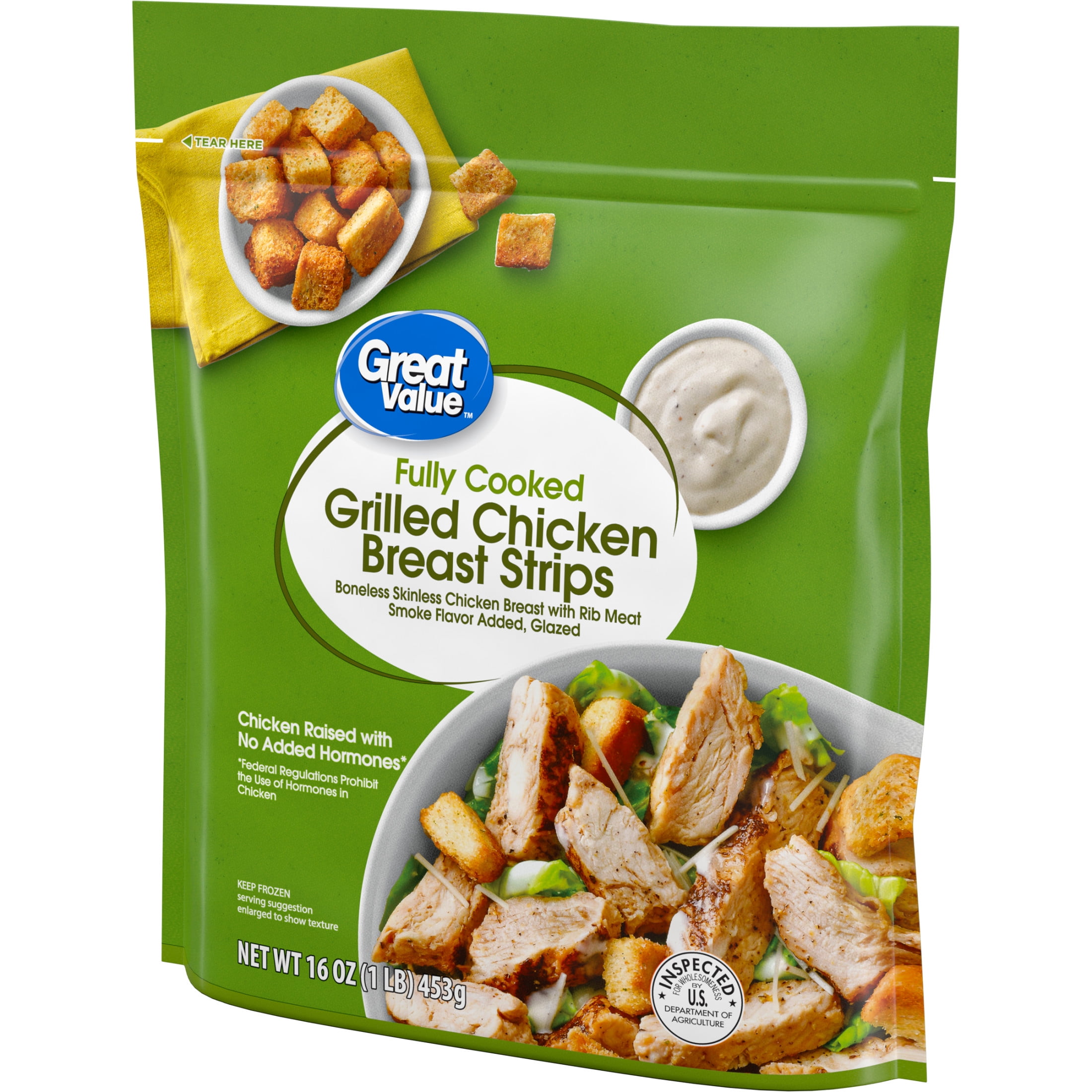 Great Value Fully Cooked Boneless Skinless Grilled Chicken Breast Strips, 16 oz (Frozen)