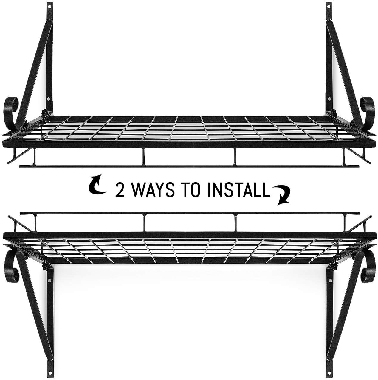 Sorbus Hanging Pot Rack with Storage Shelf, 10 Hooks for Pots, Pans and Utensils, Black