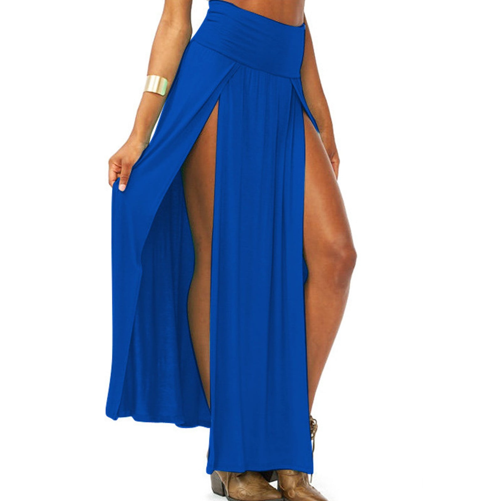 【INCHANT ME】Double slit h-line long skirt ZHAGHMIN Floral Linen Maxi Skirt Womens Double Split Maxi