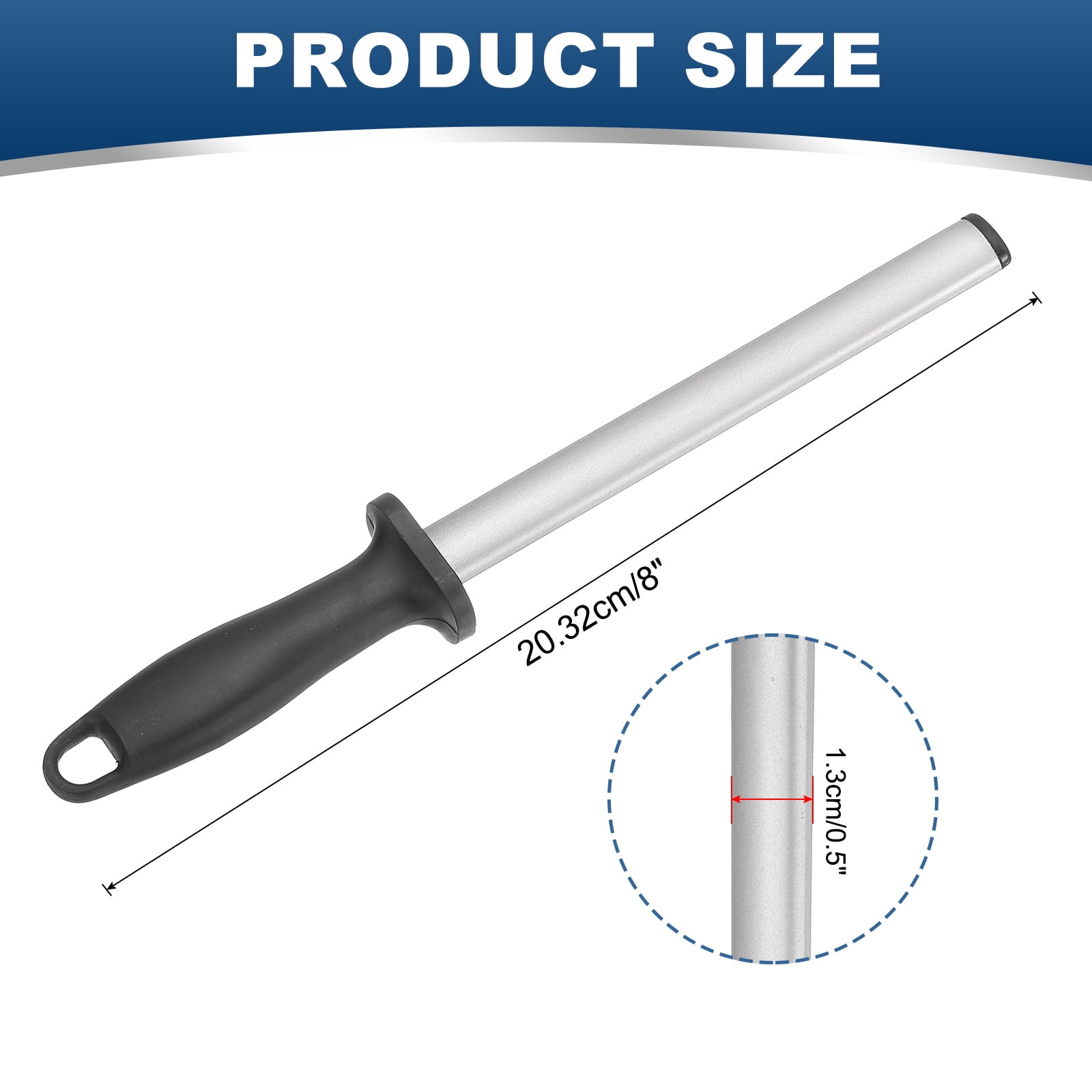 8 Inch Diamond Sharpening Steel Honing Rod, High Hardness Sharpening Rod Knife Sharpener Steel Silver