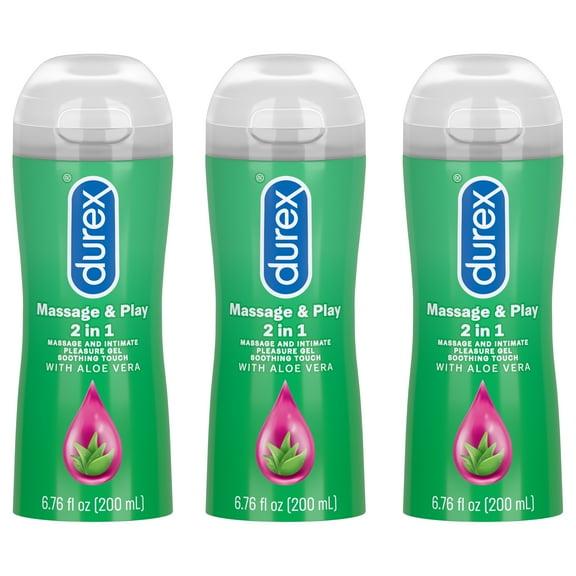 Durex Soothing Massage & Play 2 in 1, Massage Gel and Personal Lubricant, Intimate Soothing Lube Gel, Soothing Touch with Aloe Vera, Water-Based, 6.76 Fl Oz (Pack of 3)