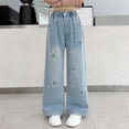 thumbnail image 2 of Girls Baggy Jeans High Waisted Wide Leg Star Embroidered Pants Back To School Outfits Girl Jeans Size 3-14 Years, 2 of 6