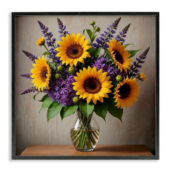 Stupell Industries Sunflower & Lavender Bouquet Plants & Flowers Painting Black Framed Art Print Wall Art, 12 x 12