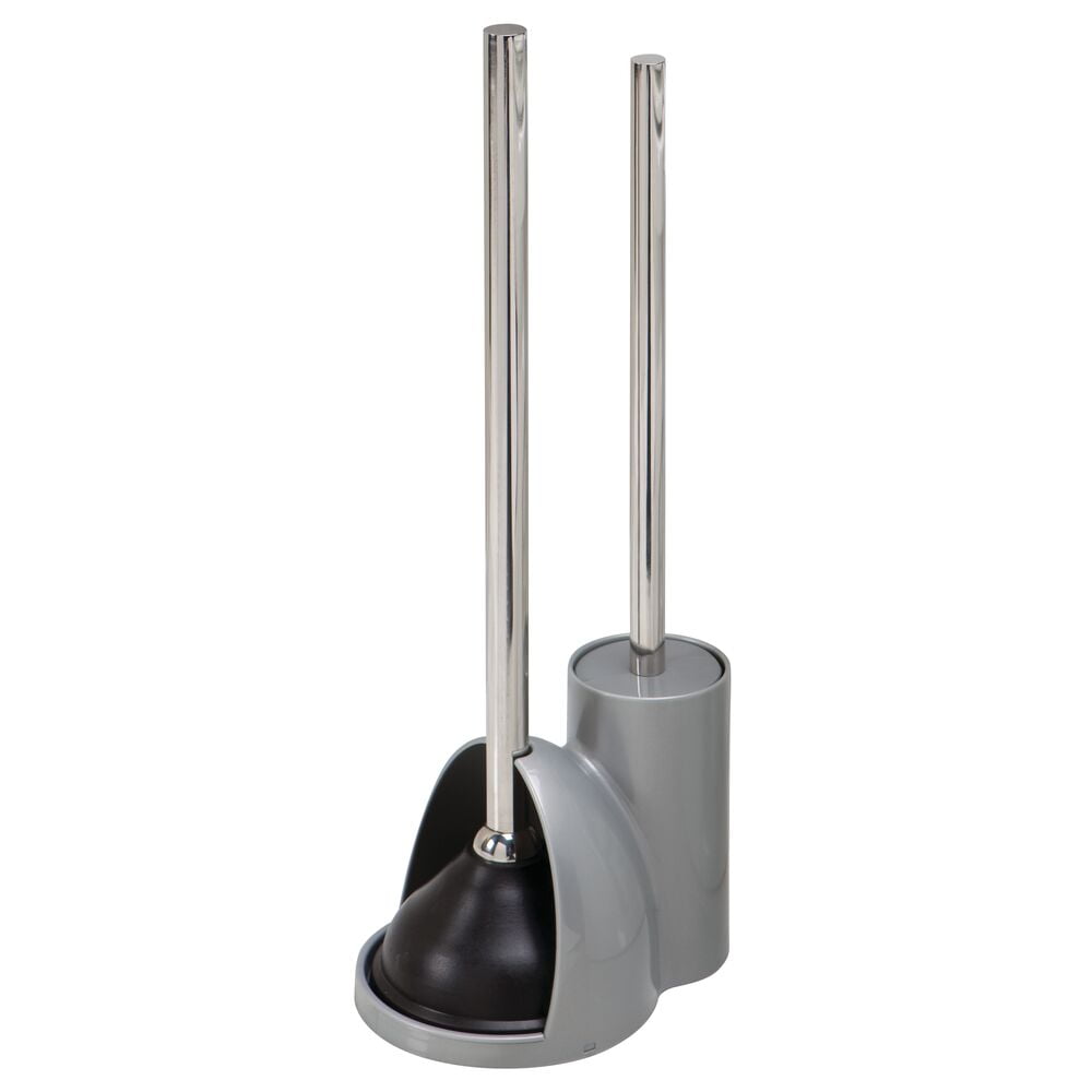 mDesign Compact Freestanding Plastic Toilet Bowl Brush/Plunger Set with