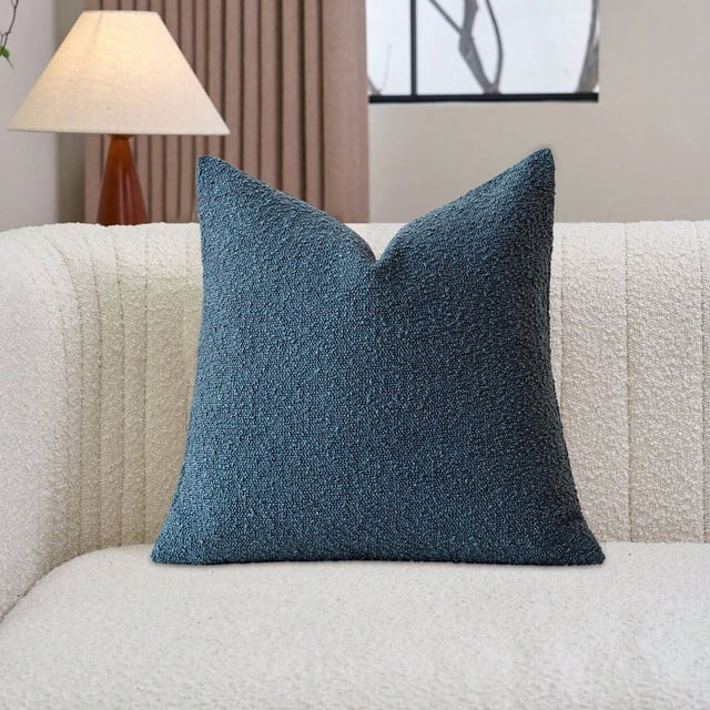 Sokhug Faux Lamb Fur Pillow Cover - 18x18in Teddy Curly Throw Pillow Case, Blue
