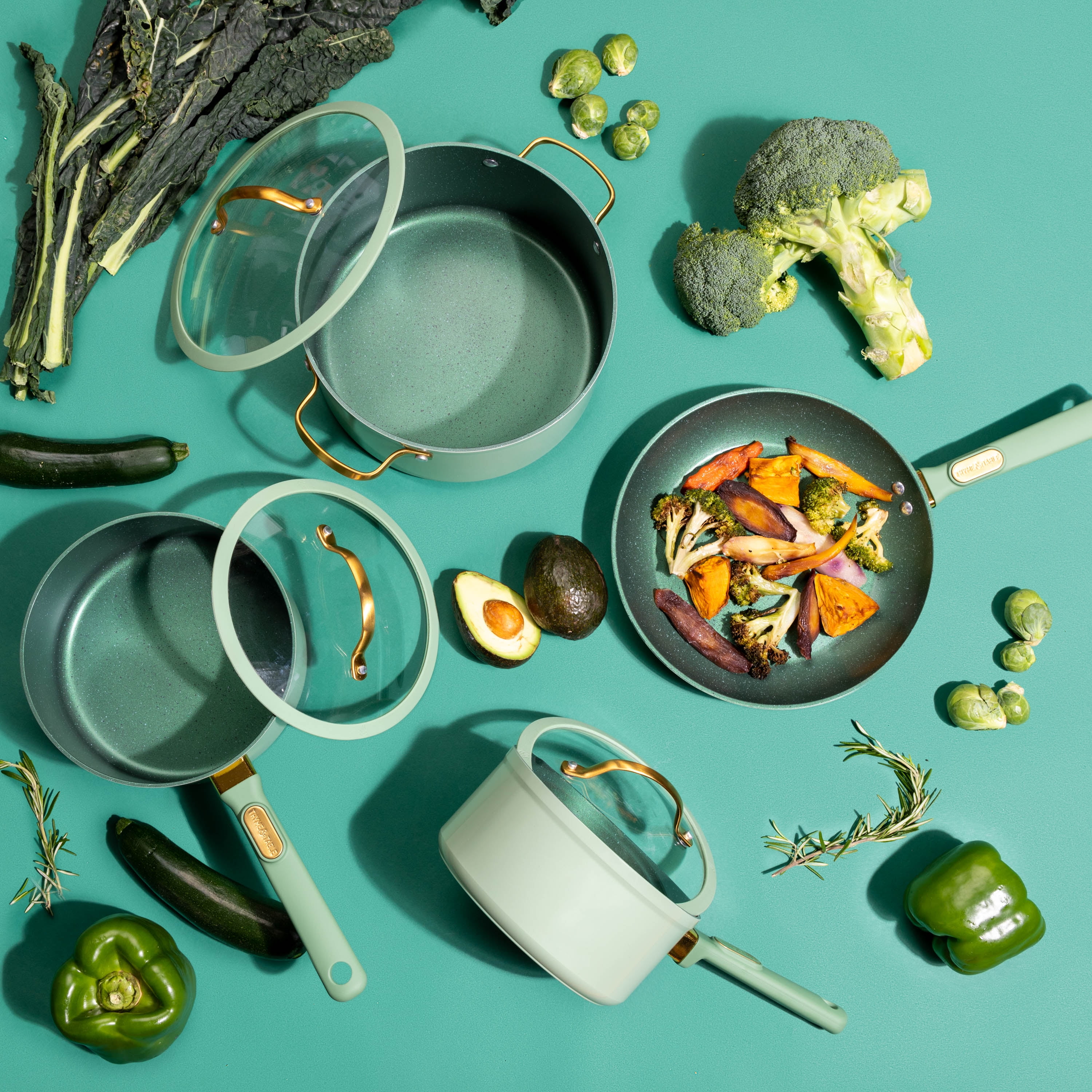 Thyme & Table Granite 12-Piece Cookware Set Non-Stick - Green