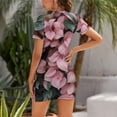 thumbnail image 2 of Pink Calathea Plant Leaves Bloom Short Sleeve Dress Evening Dress Woman Mini Dress, 2 of 9