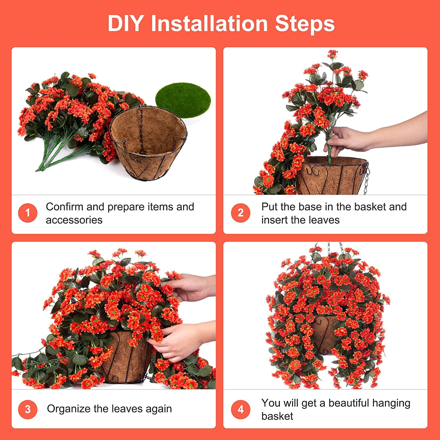 Hanging Baskets Artificial Flowers for Outdoor Interior Decor, Artificial Daisies Flowers shrubs Flowers Plants with Baskets for Home Porch Garden Patio Patio Spring Decoration(Pink)