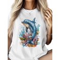 thumbnail image 2 of Women's T-Shirt Dolphin Starfish Short Sleeve Casual Tee Classic Crew Neck T Shirt for Women White, 3XL, 2 of 7