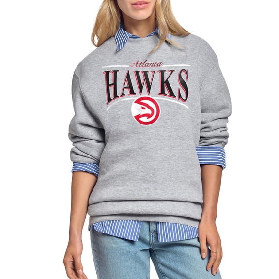 Women's Starter Gray Atlanta Hawks Arch Stripe Fleece Crewneck Sweatshirt